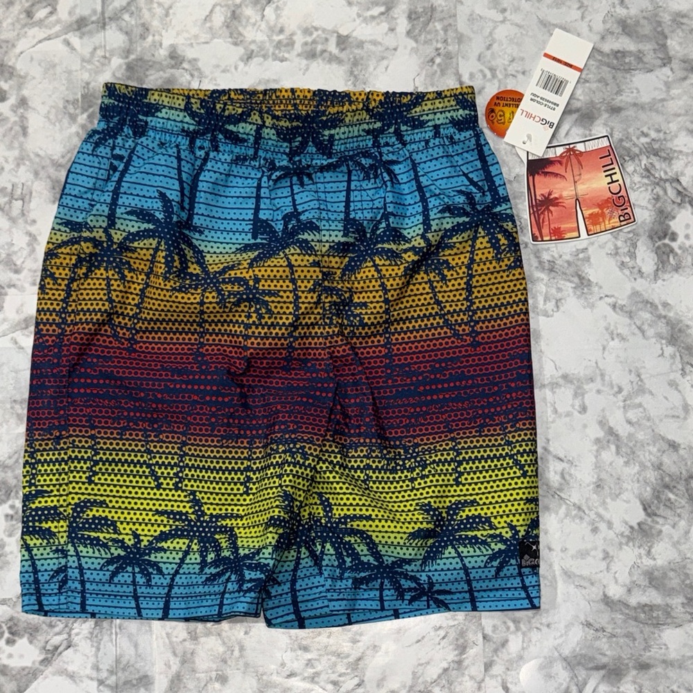 Big Chill Kids Tropical Palm Swim Trunks - Blue, Yellow, Red